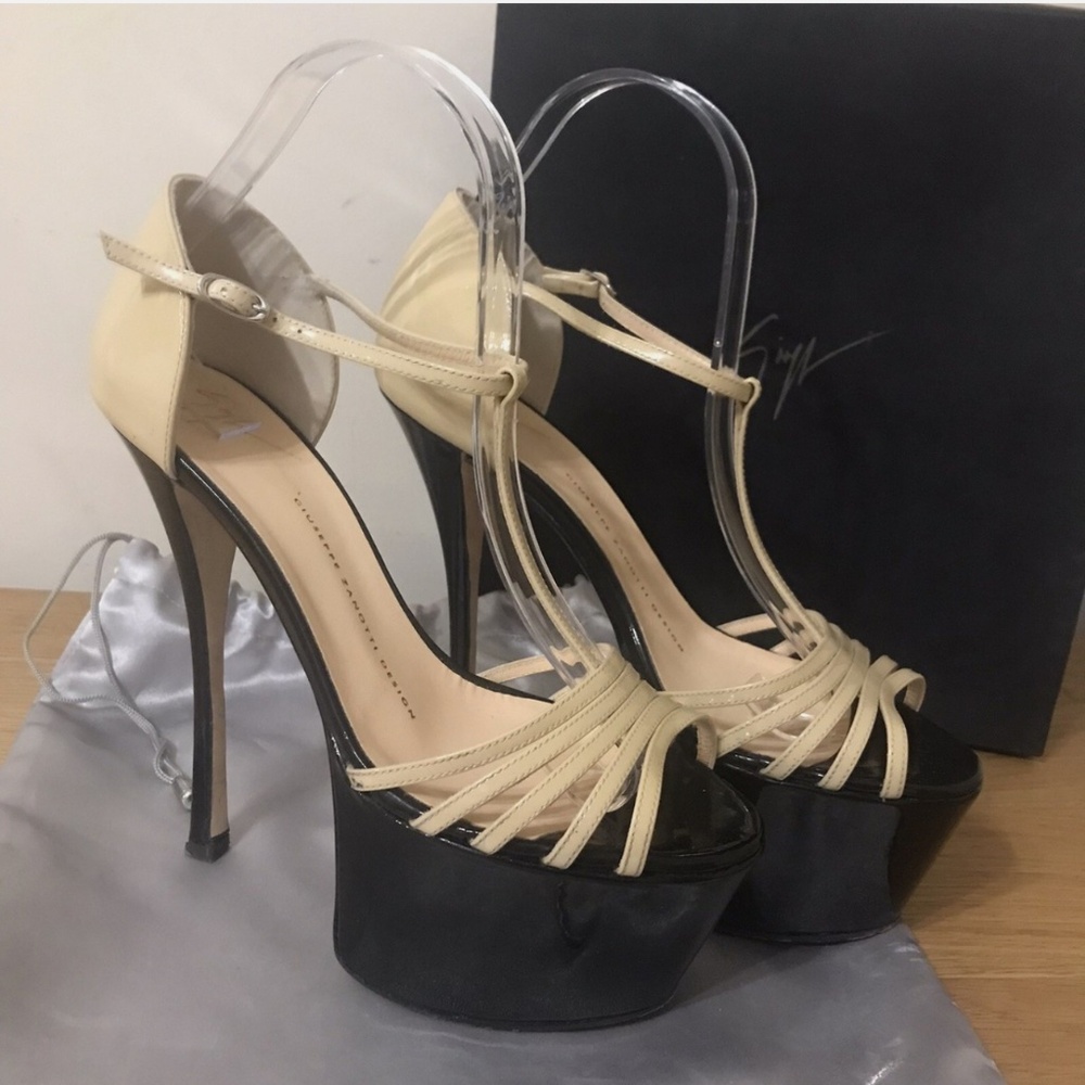 Giuseppe Zanotti Sasha Skyhigh Platform Sandal Beige Patent Leather